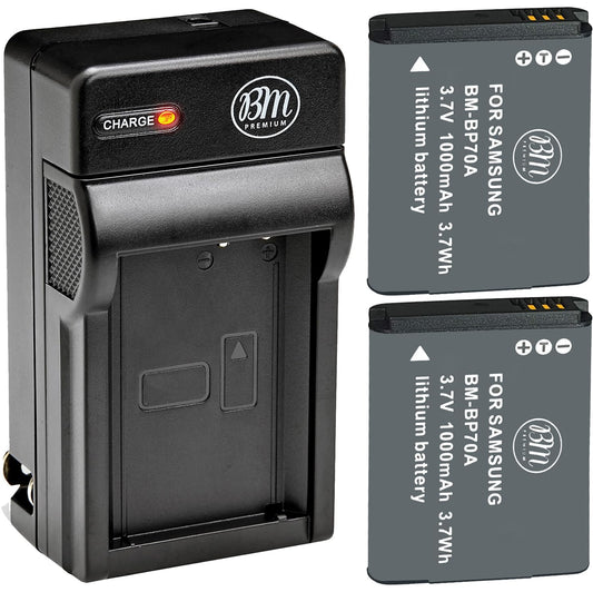 BM Premium 2 BP-70A Batteries and Charger for Samsung ES65, ES70, ES80, MV800, PL120, PL170, PL200, SL50, SL600, SL605, SL630, ST76, ST80, ST90, ST95