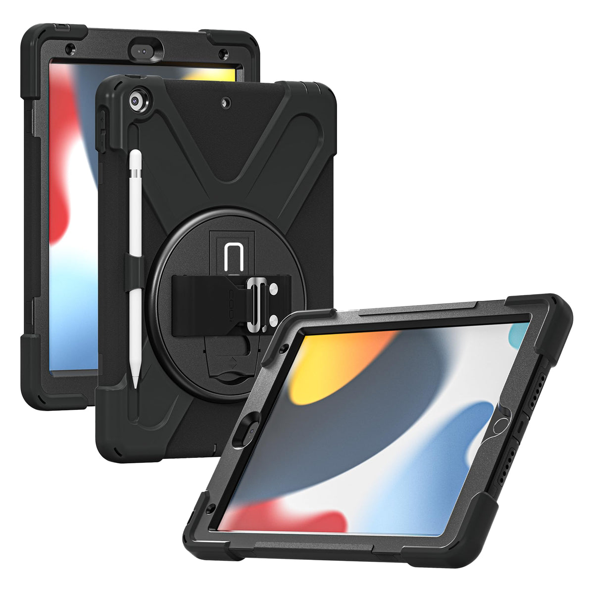 CODi Rugged Case for iPad 10.2 Inch (7th, 8th, 9th Generation), Heavy Duty 3-in-1 Shockproof Tablet Case with 360° Protection, Rotating Kickstand