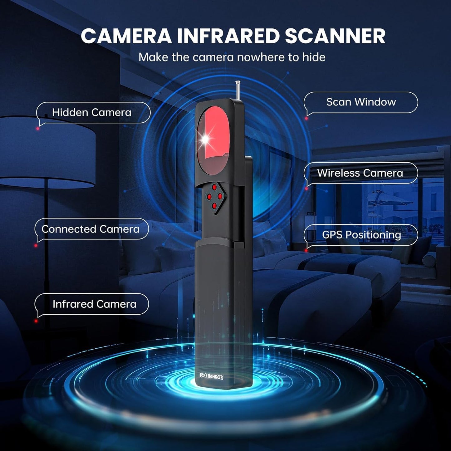 JIEXUN Hidden Camera Detector, Upgraded Hidden Bug and Camera Detector, Portable GPS Tracker Spy Camera Device Finder Detector, Hidden Camera