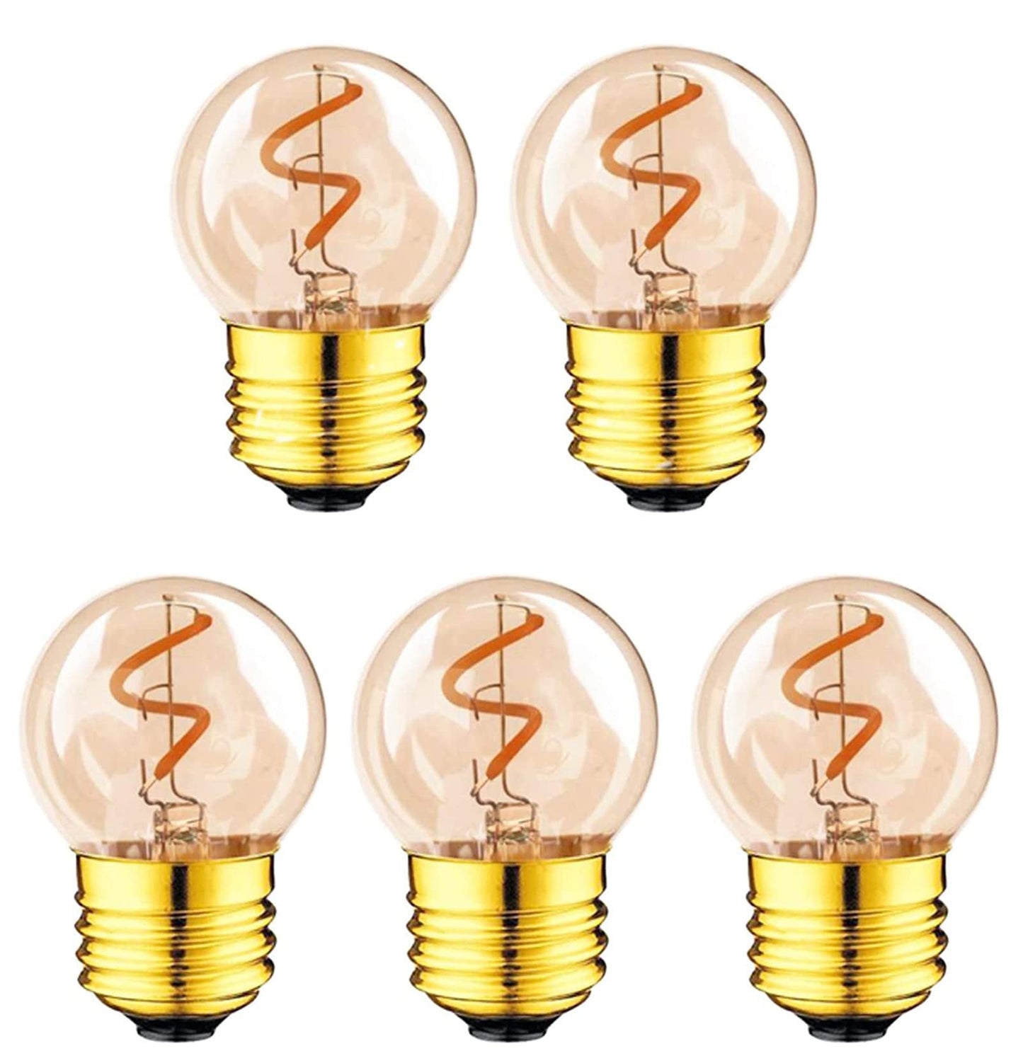 Qixivcom 2W G40 LED Filament Light Bulb Dimmable(5-Pack)- E26 Mini Led Bulb 120V 20W Equivalent LED Edison Light Bulb 2200K Warm White Decorative