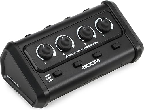 Zoom ZHA-4 4-Channel, Battery-Powered Headphone Amplifier with Volume & Mute Functions, for Podcasting, Music, Production