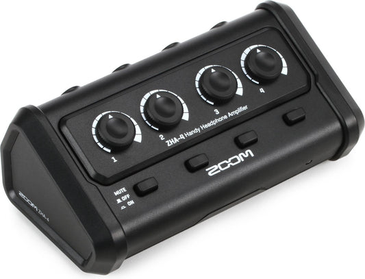 Zoom ZHA-4 4-Channel, Battery-Powered Headphone Amplifier with Volume & Mute Functions, for Podcasting, Music, Production