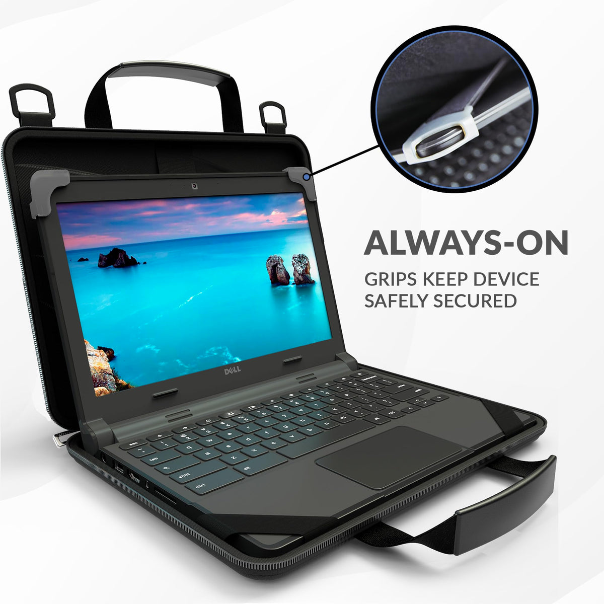 UZBL 11-11.6 Inch Always-on Chromebook Protective Hard Case with Adjustable Shoulder Strap and Carrying Handles