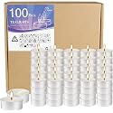100 Pack Unscented Tealight Candles, 4 Hour Burn Time, Smokeless & Dripless White Tea Lights in Aluminum Cups, Standard Size Votive Candles