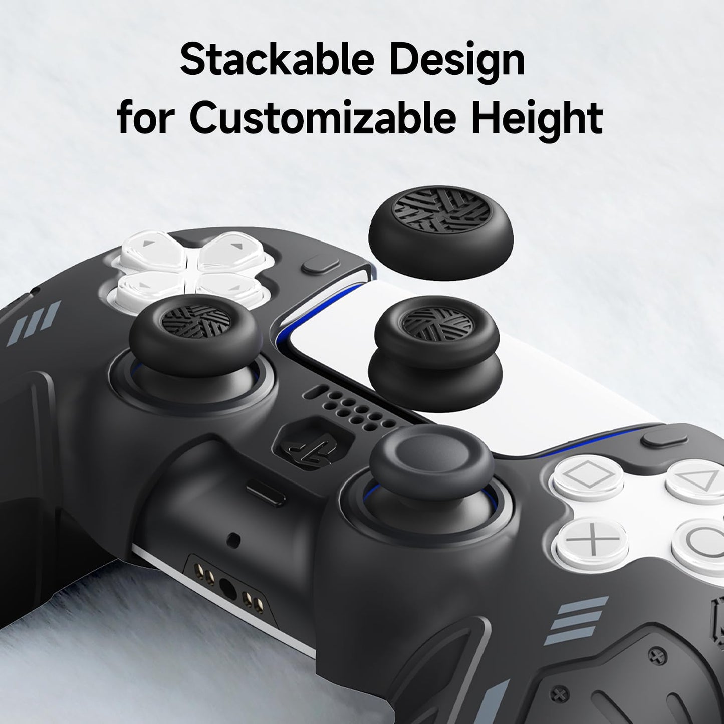 JEMDO Thumb Grips for PS5/PS4/Switch Pro Controllers, Silicone Joystick Caps with Anti-Slip Design, 3 Heights (High/Mid/Low) Button Caps, Gaming
