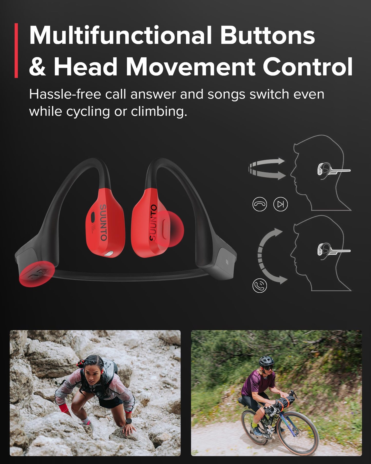 SUUNTO WING - Open ear, bone conduction headphones. Made for sports, waterproof, safety lights, bluetooth