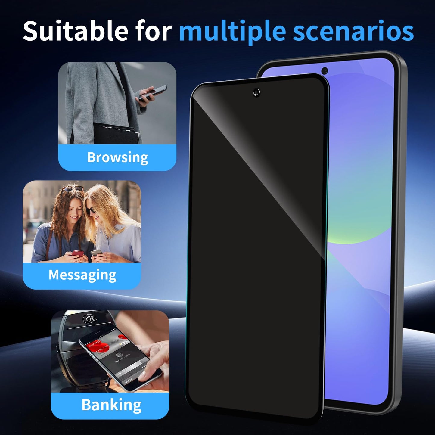 BIGFLYANTS 2 Pack Privacy Screen Protector for Samsung Galaxy A36 5G with 2 Pack Camera Lens Protector, Anti-Spy Tempered Glass Film, Full Coverage