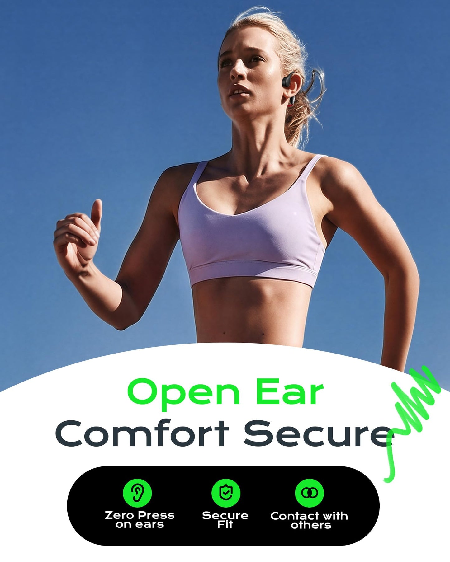 DEMICEA Open Ear Sport Headphones, Wireless Bone Conduction Earphones, Built-in 32GB MP3,with Mic, IP68, Sweat & Water Resistant, Up to 8 Hours
