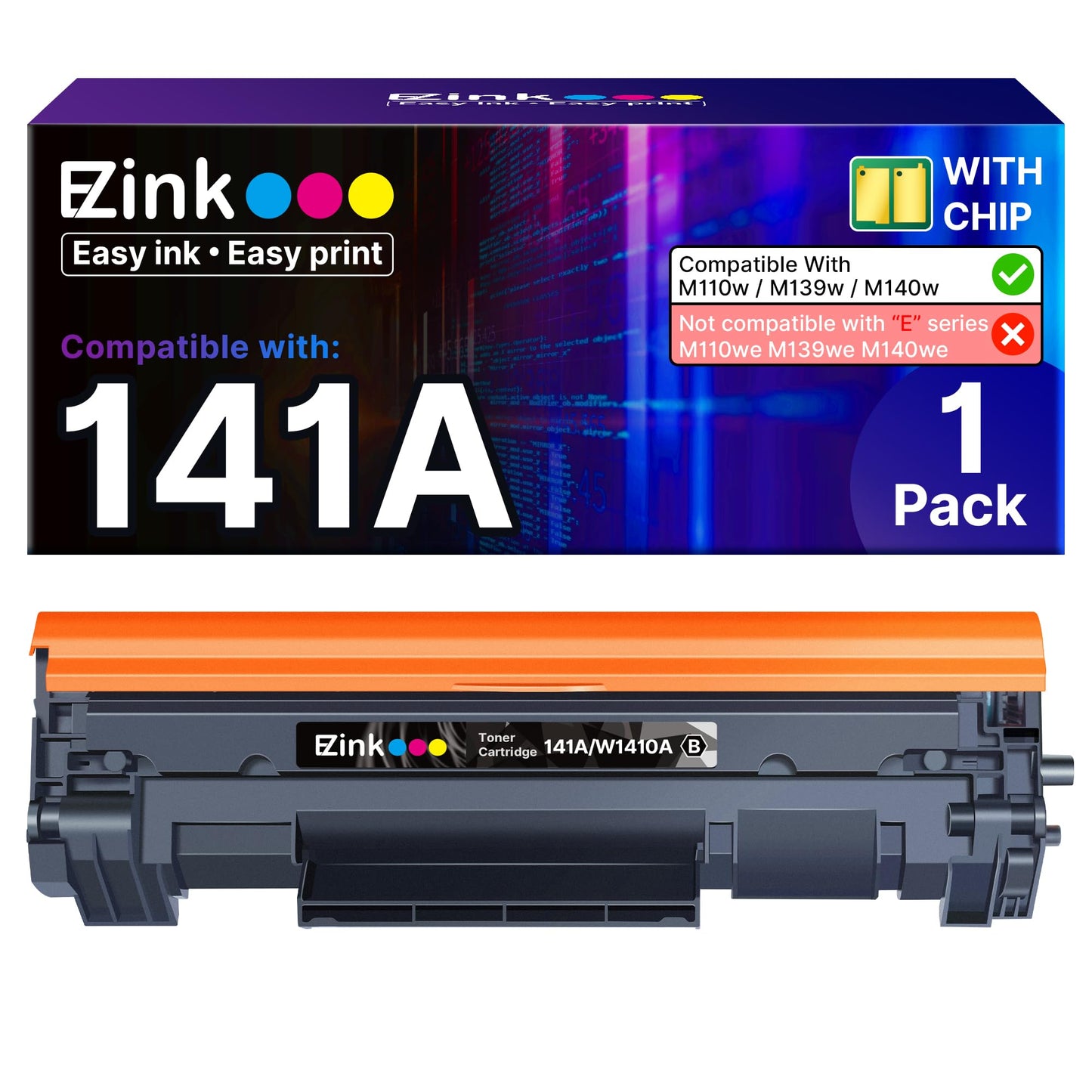 E-Z Ink 141A Toner Cartridge (with Chip) Replacement for HP 141A Black Toner Cartridge W1410A Compatible with M110w MFP M140w M139w Printer (1 Pack
