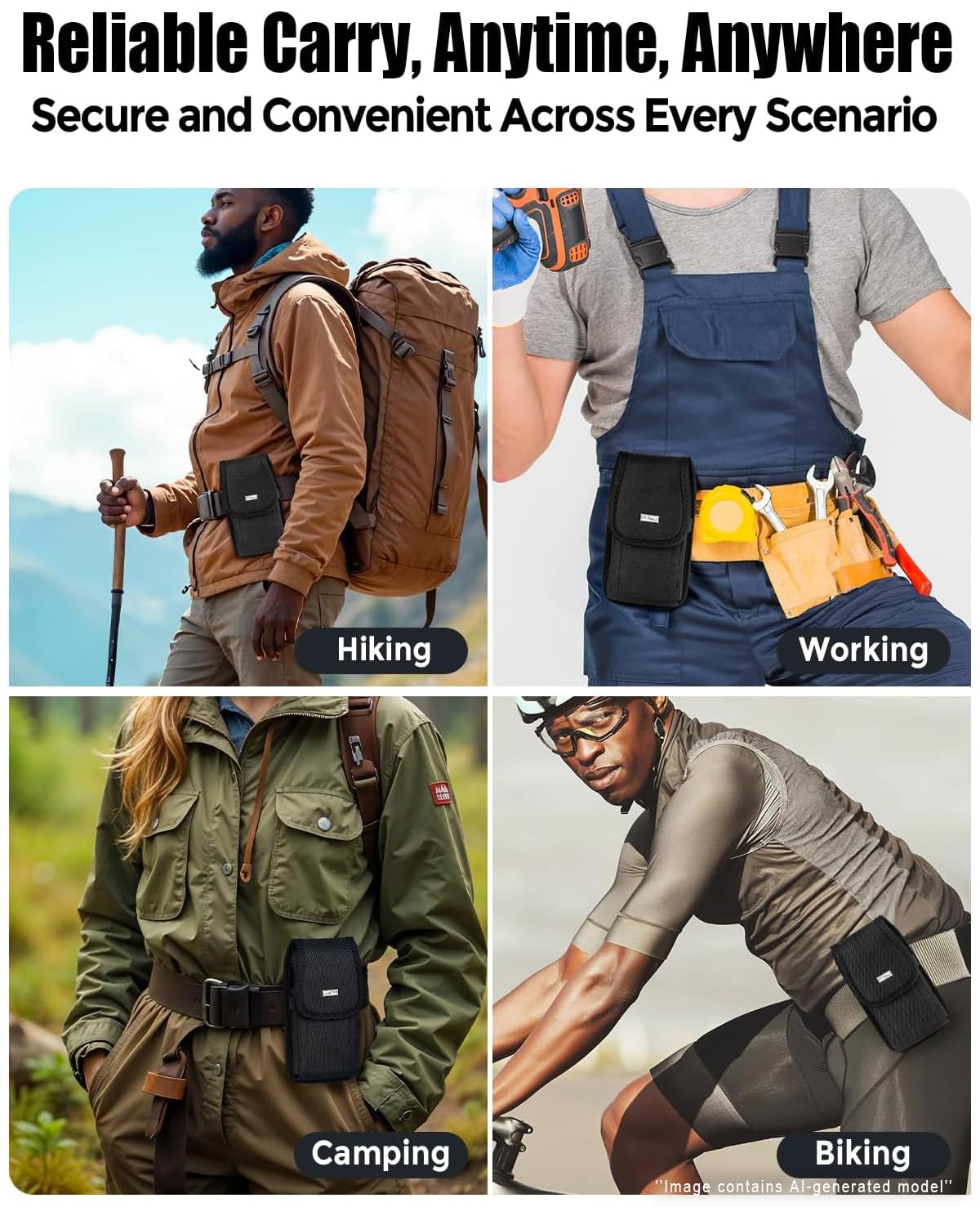 PiTau Nylon Holster for Large iPhone Plus, Pro Max Models 17 16 15 14 13 12 11 Xs, Samsung Galaxy Plus S25+ S24+ S23+ S22+, Cell Phone Belt Holder
