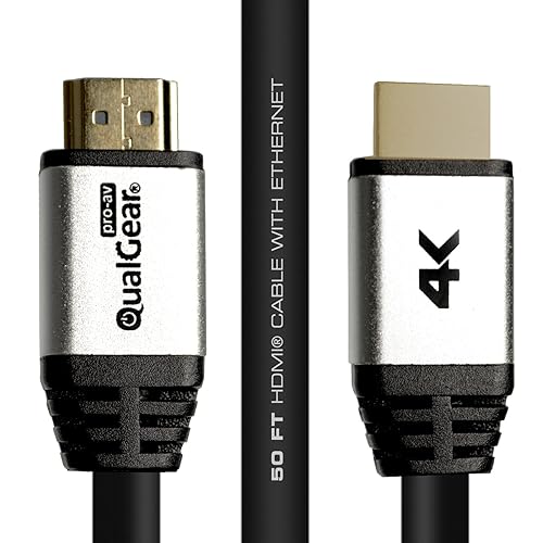 QualGear High Speed Long HDMI 2.0 Cable with Ethernet (50 Feet) - 100% OFC Copper, 24 Awg, 24K Gold Plated Contacts, CL3 Rated, Triple-Shielded.