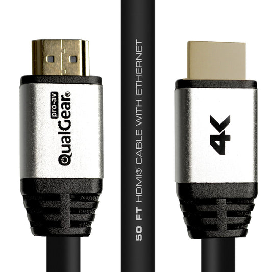 QualGear High Speed Long HDMI 2.0 Cable with Ethernet (50 Feet) - 100% OFC Copper, 24 Awg, 24K Gold Plated Contacts, CL3 Rated, Triple-Shielded.