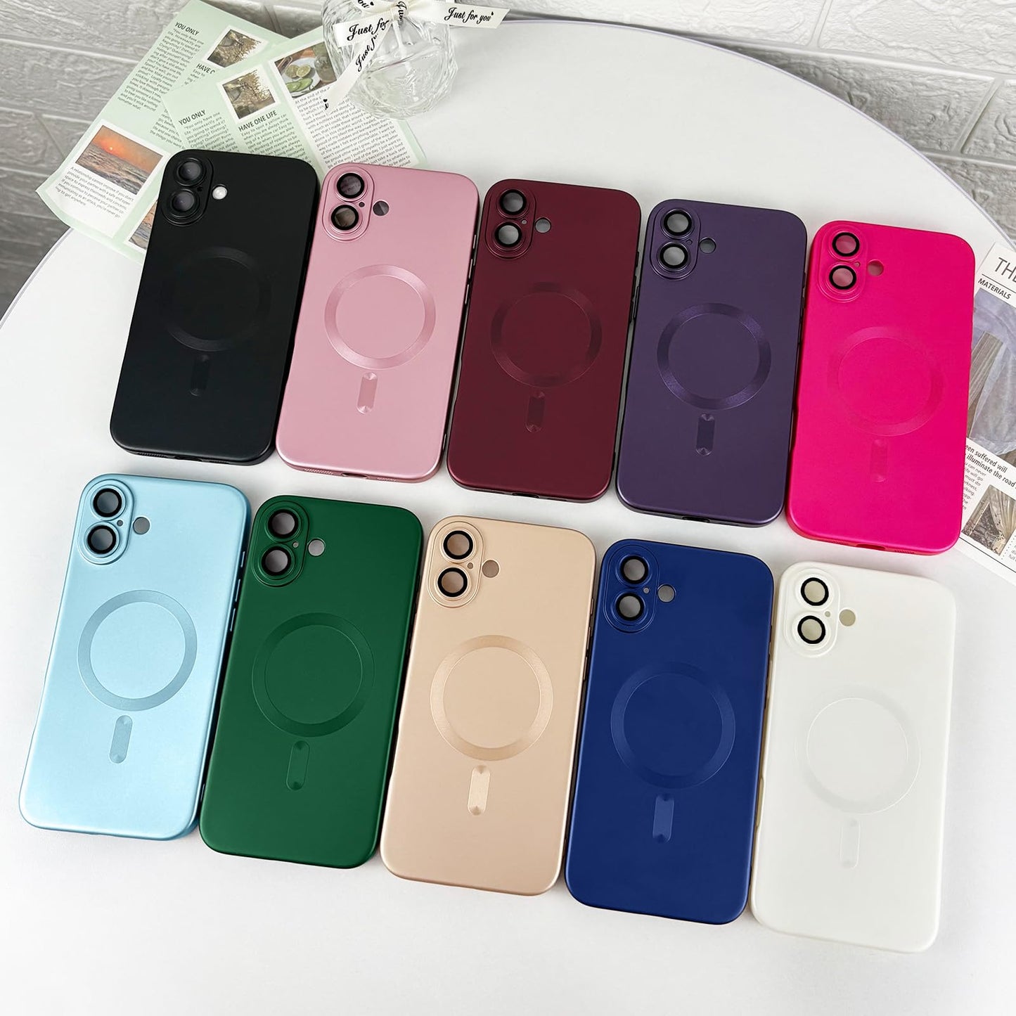 ankofave Magnetic for iPhone 16e Case, with Camera Lens Protector, Compatible with Magnetic, Slim Shockproof Bumper Soft Silicone Metallic Lustre
