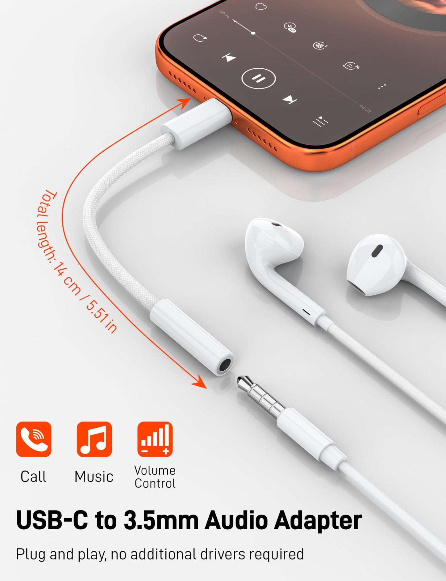 KAYQINHO 2 Pack USB C to 3.5 mm Jack Adapter, 3.5mm 1/8 Inch Aux to USB C Audio Headphone Jack Adapter Compatible with iPhone 17/16/15, iPad Pro