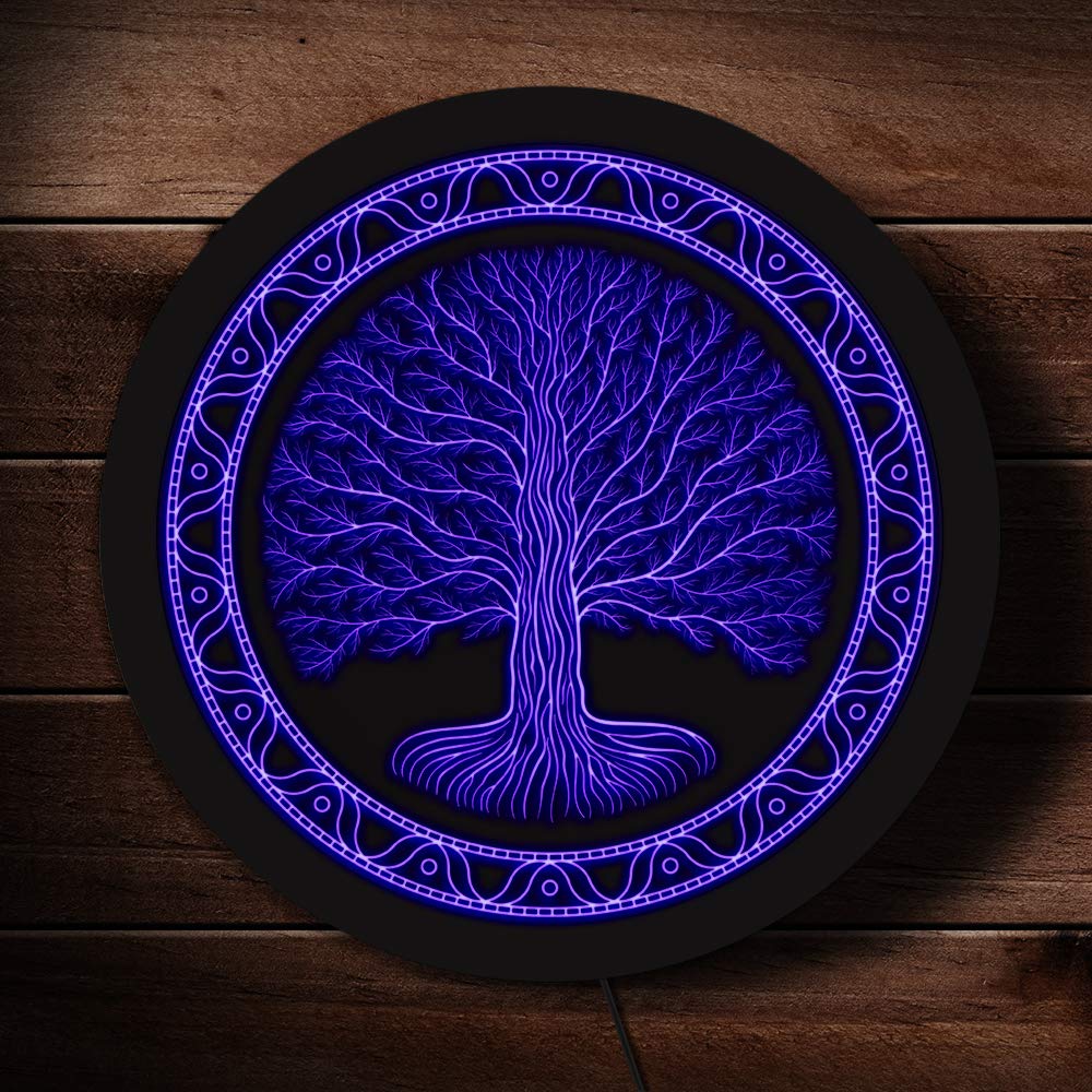 The Geeky Days Druidic Yggdrasil Tree of Life LED Color Changing Light Neon Sign Celtic Style Logo Viking Norse Pagan Mythology Gothic Talisman