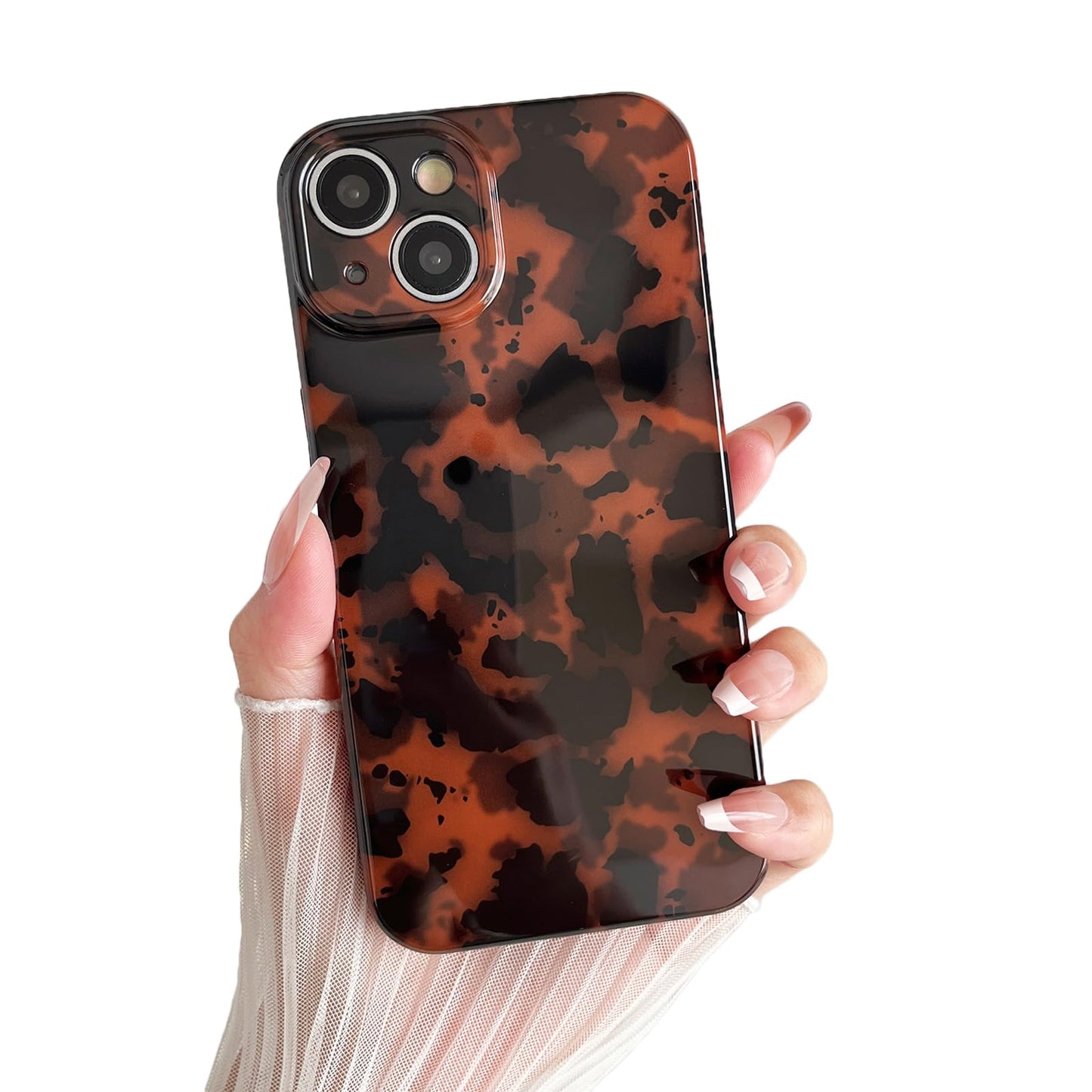 Huahuacase Compatible with for iPhone 15 Case, Tortoise Shell Retro Amber Brown Cheetah Print Leopard, Fashion Classic Soft TPU Protective Shockproof