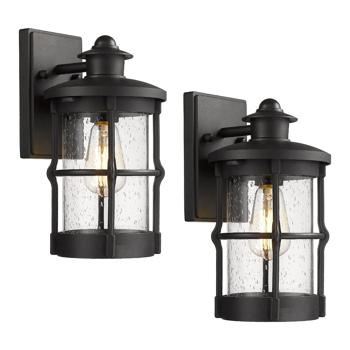 Rosient Outdoor Wall Sconces, Outdoor Wall Lights, Exterior Wall Mount Lighting, Wall Light Fixture in Black Finish with Seeded Glass (Black, 2 Pack)