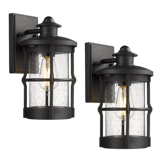 Rosient Outdoor Wall Sconces, Outdoor Wall Lights, Exterior Wall Mount Lighting, Wall Light Fixture in Black Finish with Seeded Glass (Black, 2 Pack)
