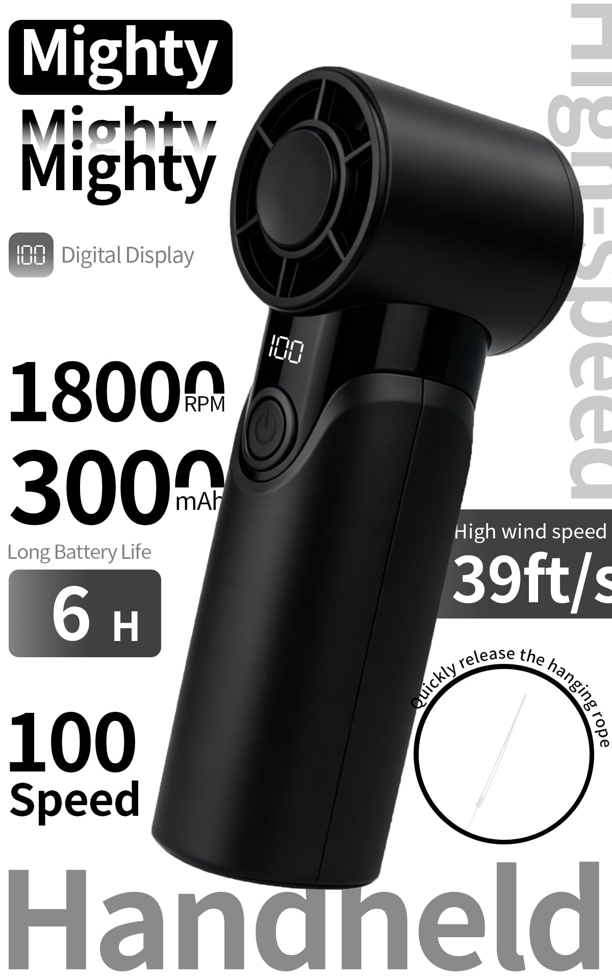 Mini Pocket Handheld Fan, 100 Speed Button Adjustable Personal Fan, 18000RPM High Speed 12M/S Strong Wind, 3000mAh Rechargeable Small Cooling Fan 6H
