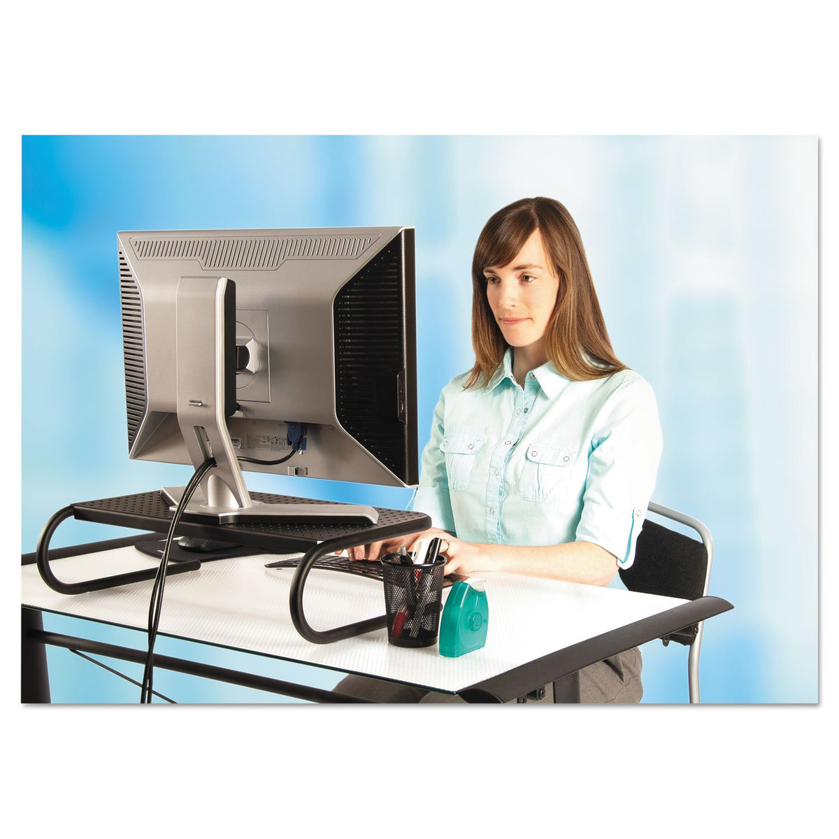 Allsop Large Metal Art Monitor Stand, 18-Inch Wide Platform Holds 50 lbs with Keyboard Storage Space - Black (30336)
