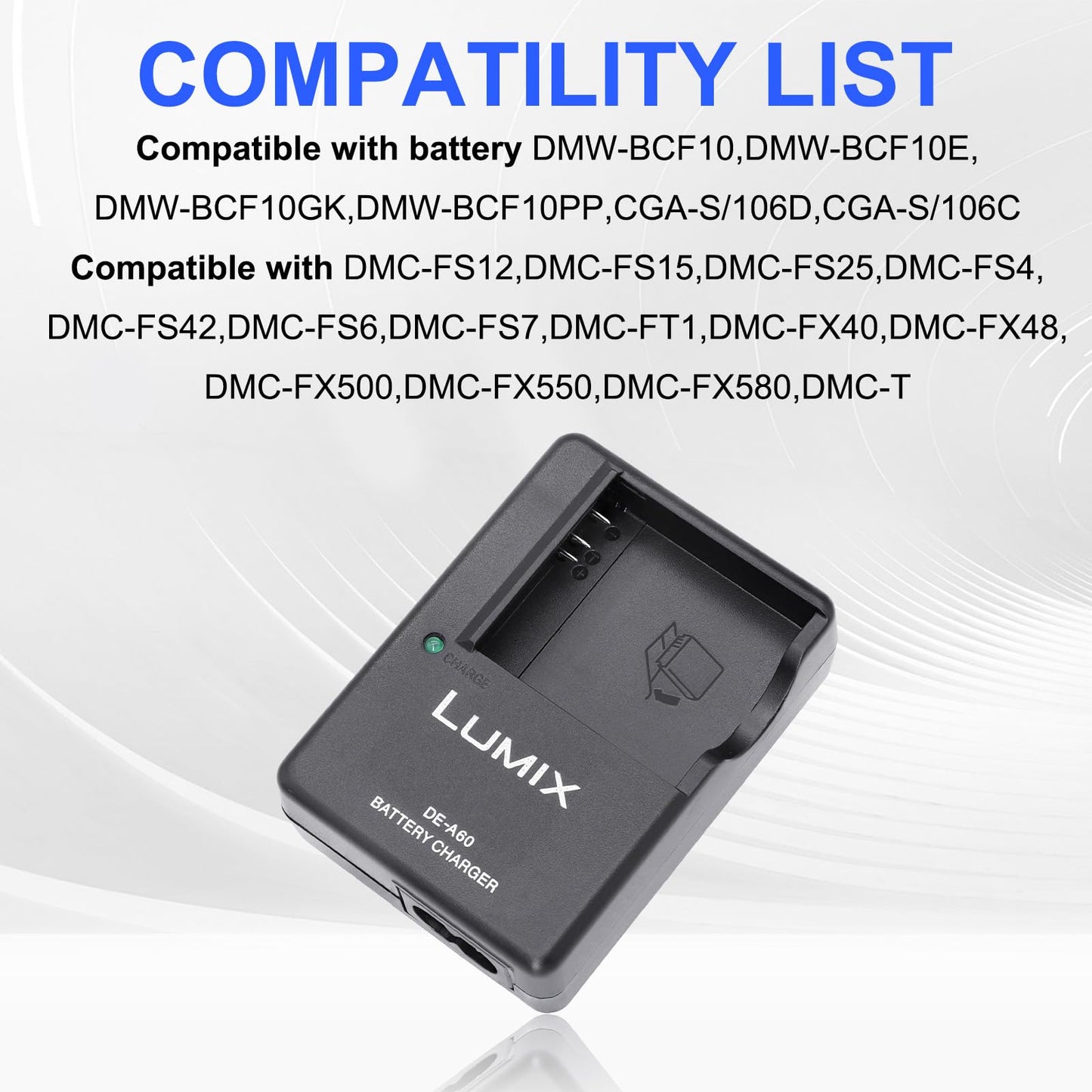 DE-A60 A60 A60B Battery Charger for Panasonic Camera?LUMIX DEA60 DMW-BCF10 BCF10E BCF10PP CGA-S009 CGA-S009E CGA-S/106D S/106C F3 FH22 FS15 FH1 DE-A59