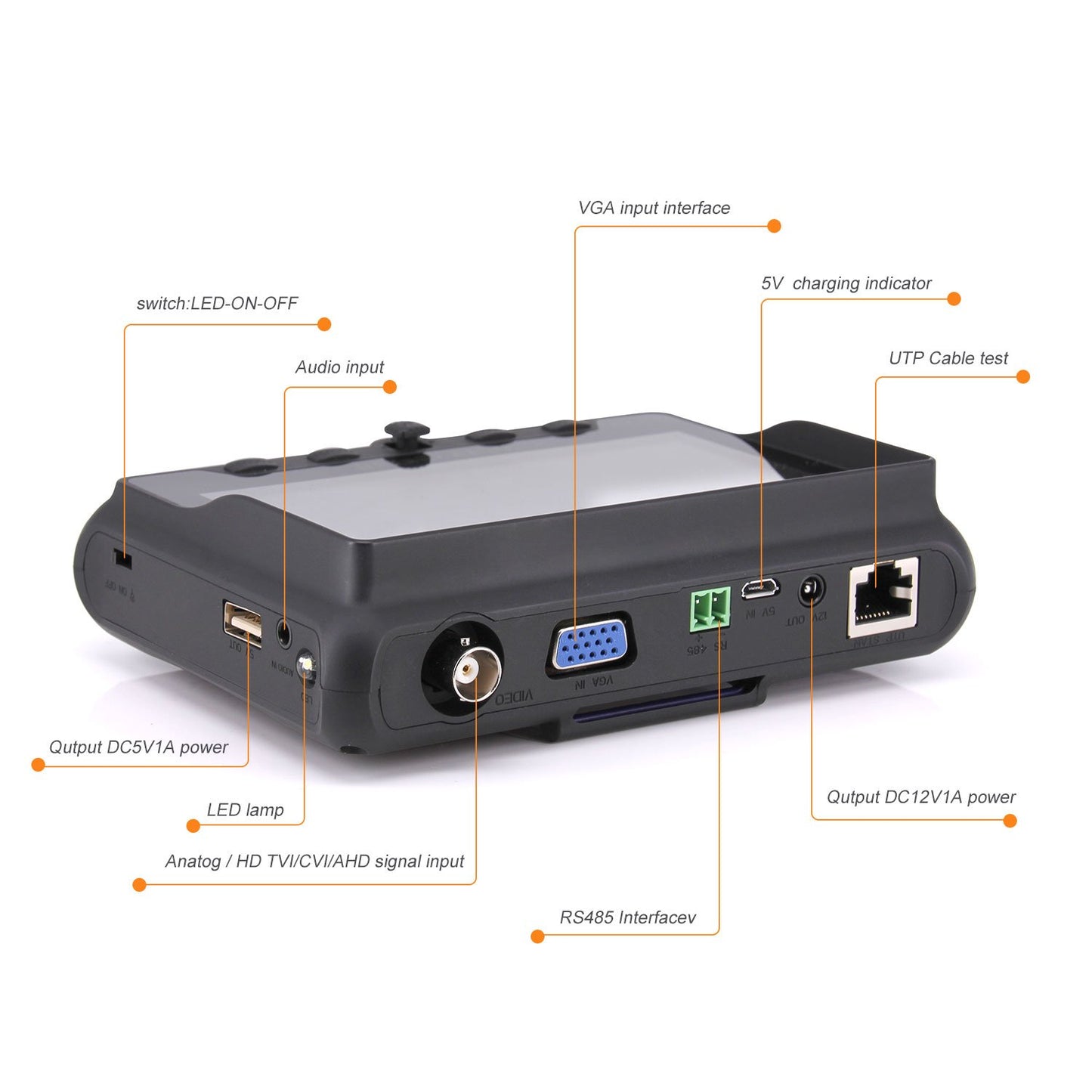 5" CCTV Security Camera Tester,Multi-Function AHD TVI CVI CVBS 4 in 1 Analog Video and Cable HD CCTV Tester PTZ Control 12V Power Output - 5800S