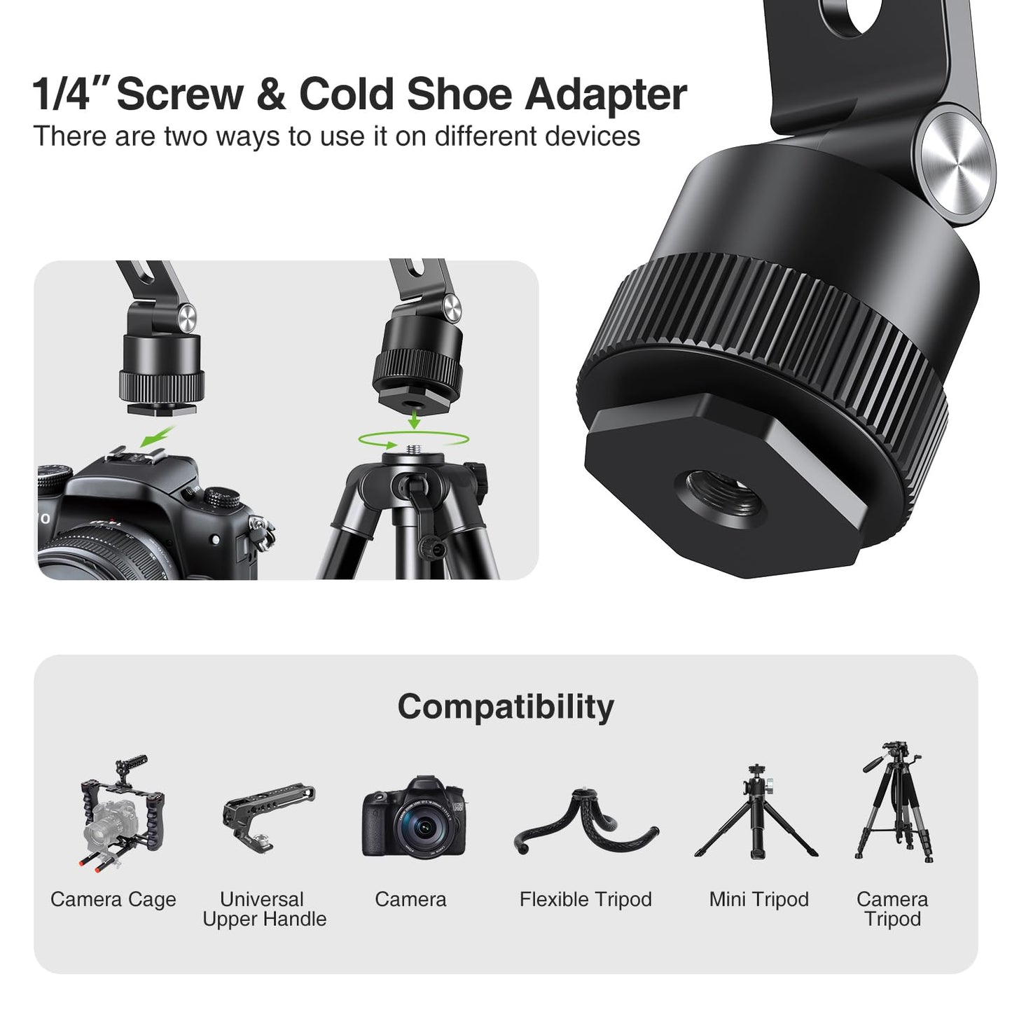elitehood Magnetic Phone Tripod Mount for Magsafe, Aluminum iPhone Tripod Mount Adapter with 1/4” Screw, Cold Shoe Phone Holder for Camera, Compatible