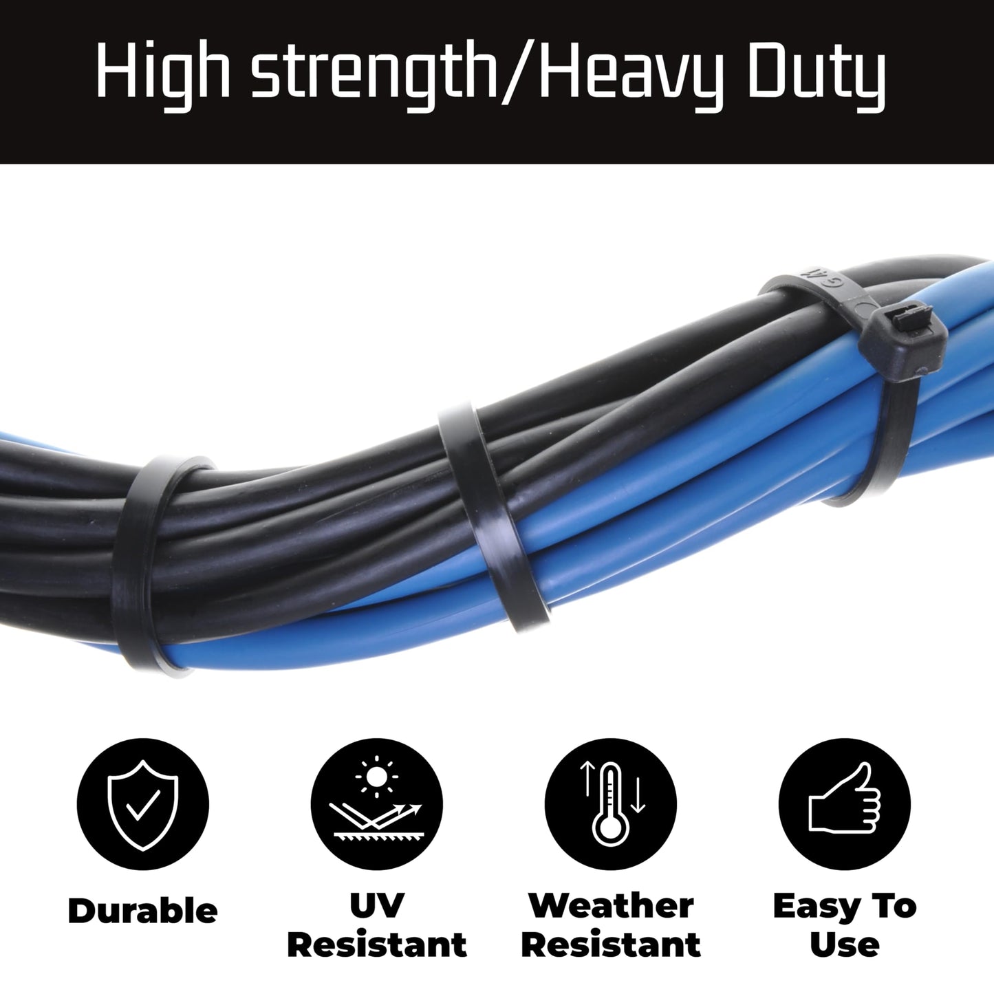 15" Black Zip Cable Ties (100 Pack), 120lbs Tensile Strength - Heavy Duty, Self-Locking Premium Nylon Cable Wire Ties for Indoor and Outdoor by Bolt