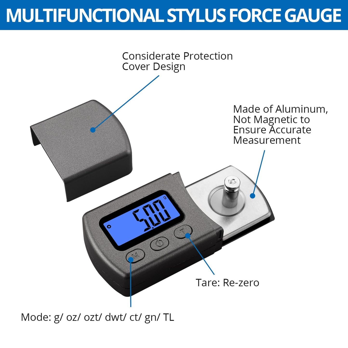 CRLITSIY CRLITSIY Digital Turntable Stylus Force Scale Gauge 0.01g/5.00g Blue LCD Backlight,Stylus Pressure Gauge for Tonearm Phono Cartridge