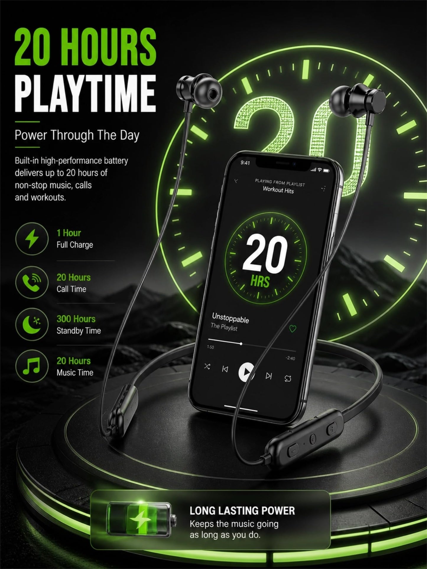 KLOKOL Bluetooth Headphones Neckband 20Hrs Playtime V5.0 Wireless Headset Sport Noise Cancelling Earbuds w/Mic for Gym Running Compatible with iPhone