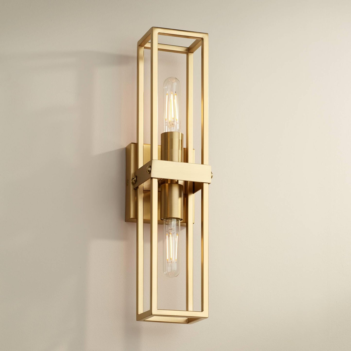 Possini Euro Design Fabrian Modern Wall Sconce Lighting Warm Brass Hardwired 18 3/4" High 2-Light Fixture Rectangular Open Frame for Bedroom Bathroom