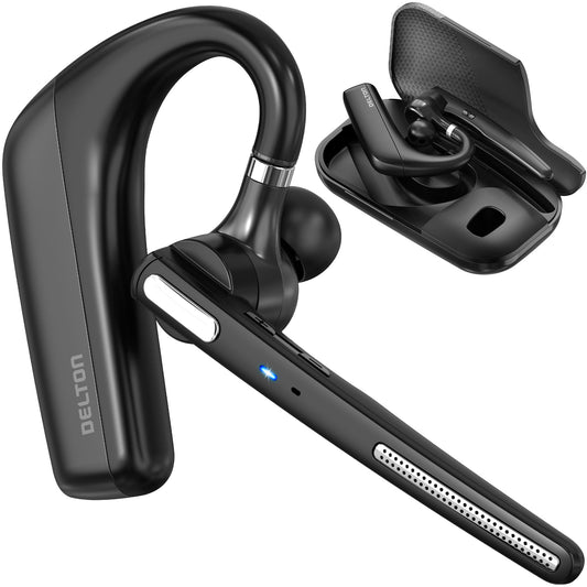 Ultralight Bluetooth Headset with Noise Cancelling Microphone, Bluetooth Earpiece with Carrying Case, Wireless Headset for PC/Laptop, Compatible