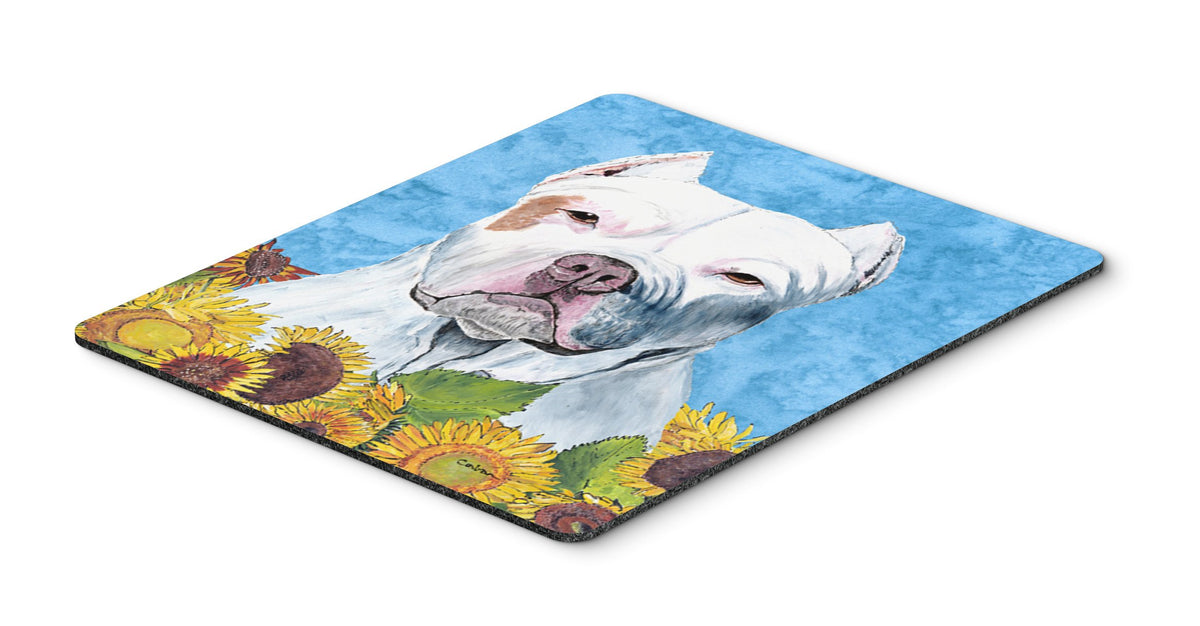 Caroline's Treasures SC9077MP Pit Bull in Summer Flowers Mouse Pad, Hot Pad or Trivet for Home Office Gaming Working Computers Laptop Mouse