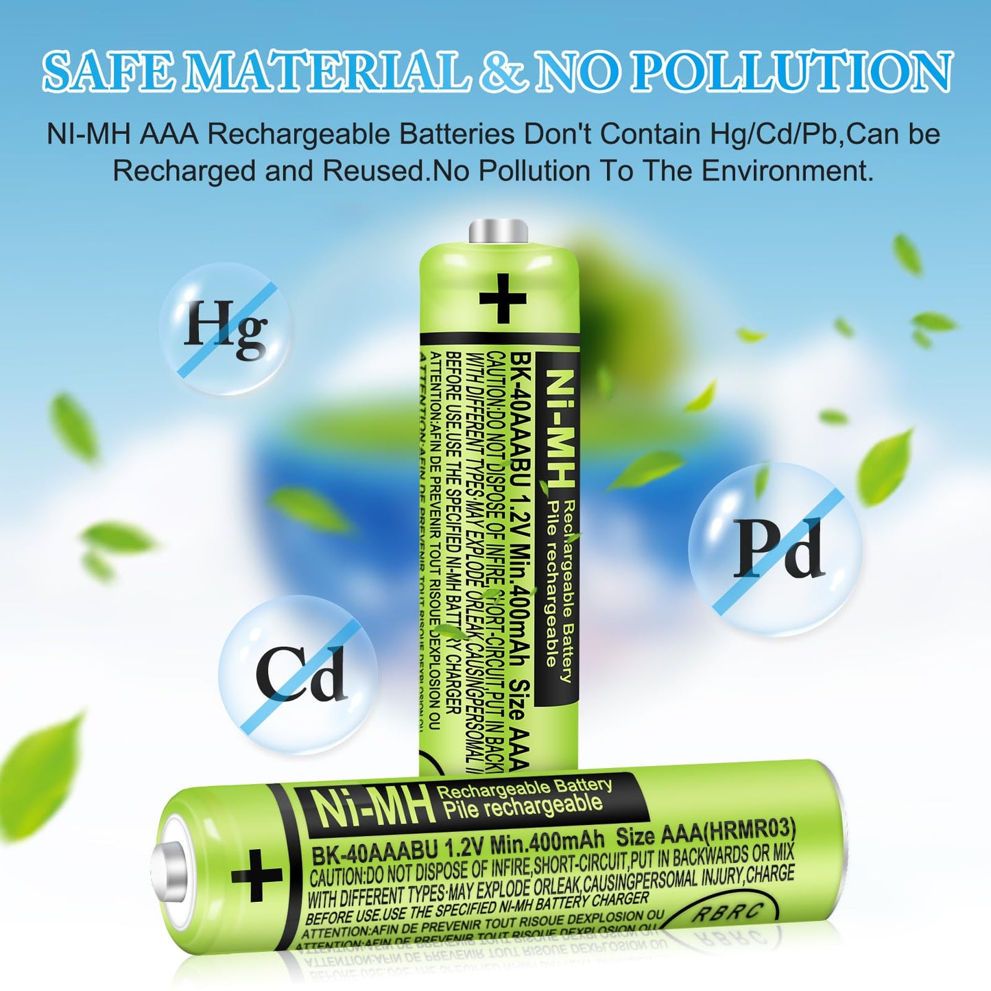 EOCIK BK-40AAABU 4 Pack NI-MH Rechargeable AAA Batteries 400mAh 1.2V AAA Rechargeable Battery for Panasonic Cordless Phones,Remote
