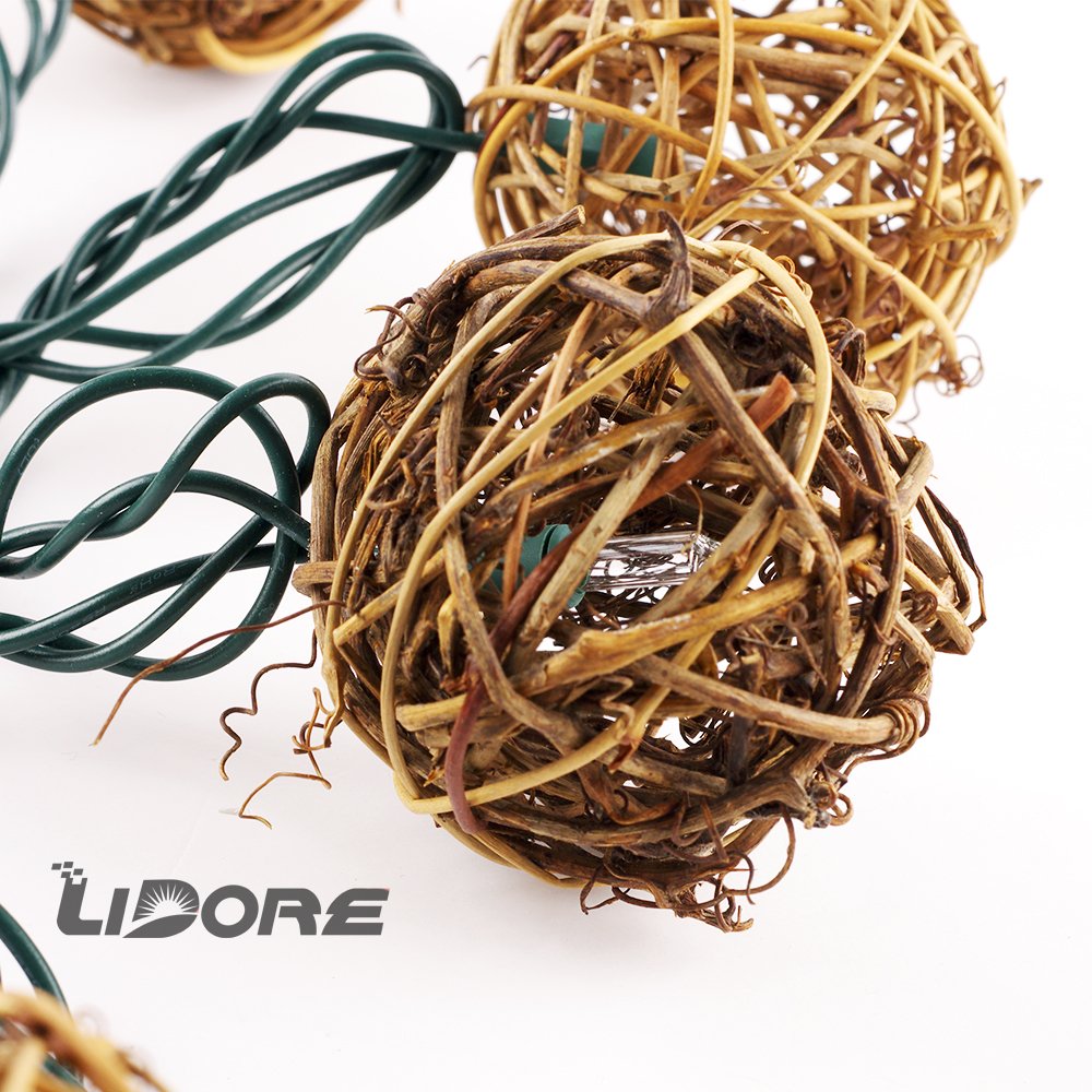 LIDORE Rattan Christmas String Lights, Mini Globe Wicker Lights for Patio, Wedding, Garden and Party, Brown Rattan and Green Cord, 7.92Ft