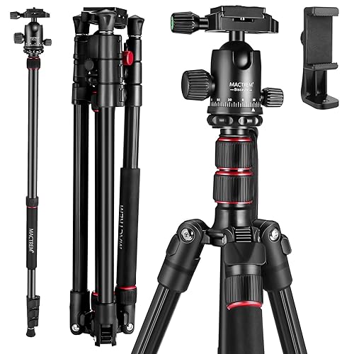MACTREM 84" Camera Tripod, DSLR Tripod Heavy Duty for Travel, 360 ° Ball Head Professional Aluminum Tripod & Monopod with Carry Bag Compatible
