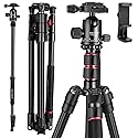 MACTREM 84" Camera Tripod, DSLR Tripod Heavy Duty for Travel, 360 ° Ball Head Professional Aluminum Tripod & Monopod with Carry Bag Compatible