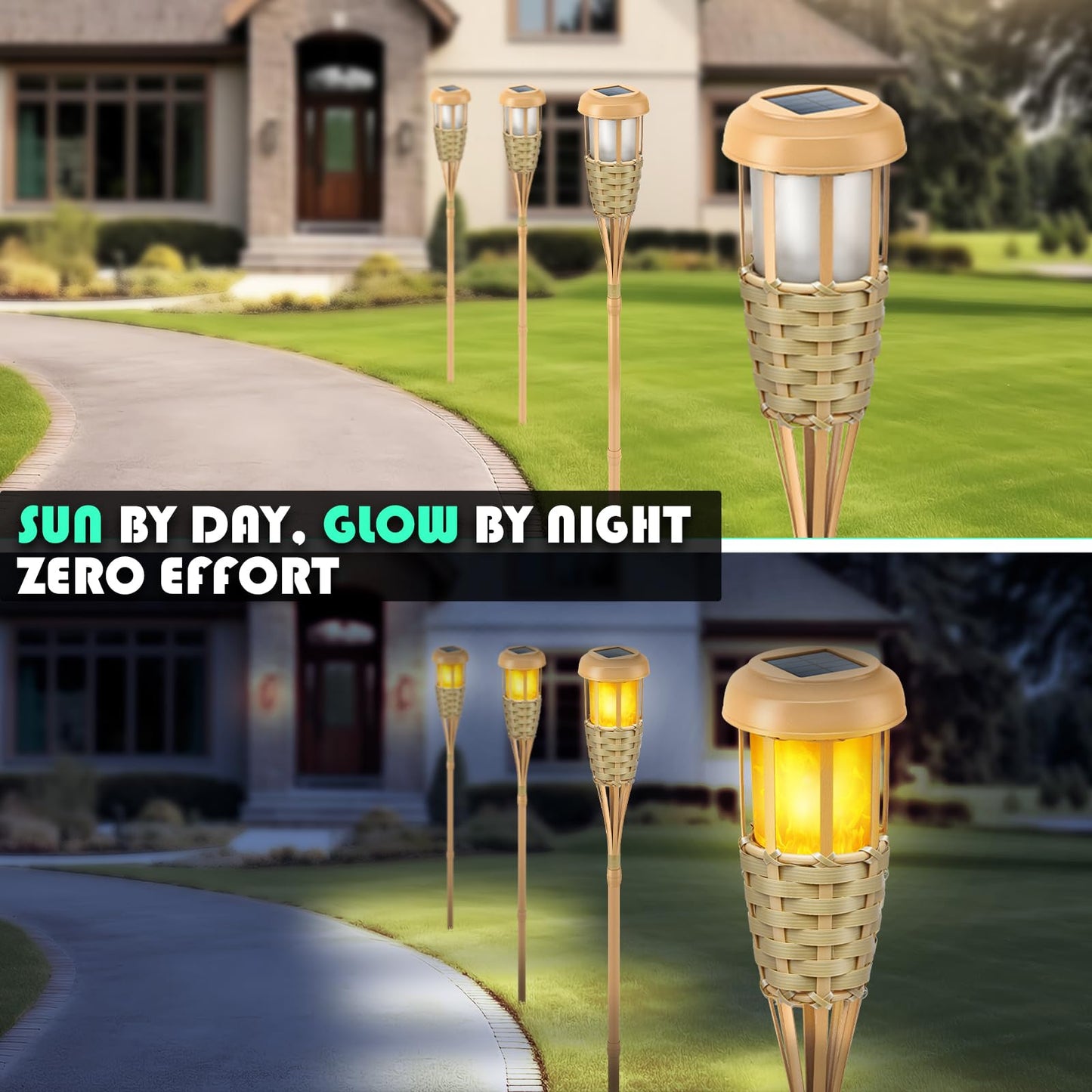 Evelynsun Solar Outdoor Lights, Solar Torch Lights Outdoor Flickering Flame, Outdoor Decorations for Patio Path Yard - 8 Pack