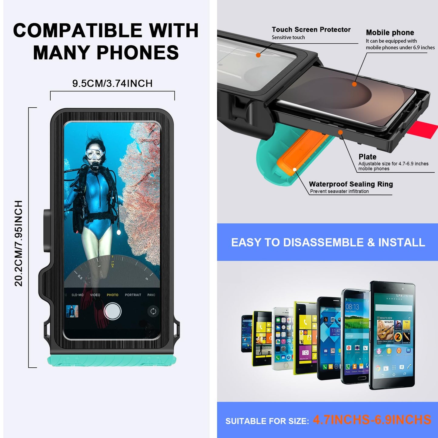 Saupsitnz 2026 Diving Snorkeling Phone Case for iPhone 17/16/15/14/13/12/11 Pro Max/XS/X Samsung Galaxy S26/S25/S24 Professional Scuba Dive Waterproof