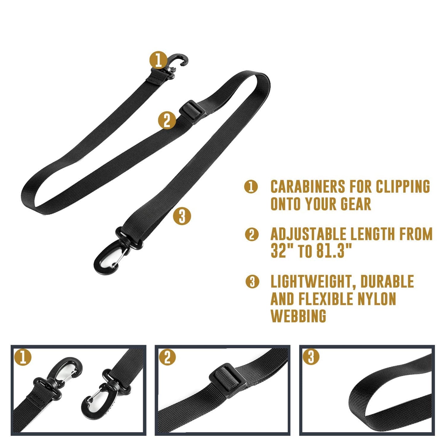 OneTigris Adjustable Shoulder Strap Replacement – Durable Strap for Messenger Bag, Briefcase, Laptop Bag & Travel Use (Black)