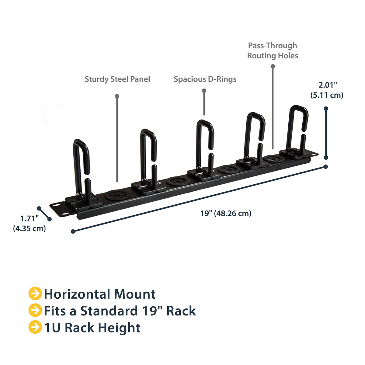 StarTech 1U 19in Horizontal Cable Manager, D-Ring, Steel (CABLMANAGERH)