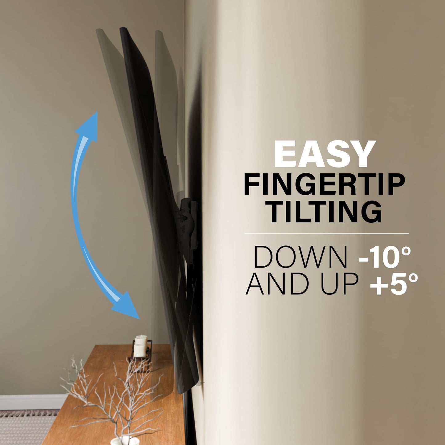 SANUS Tilting TV Wall Mount for 42”-90” TVs up to 130 lbs - Low Profile TV Mount with Smooth, Tool-Free Tilt to Reduce Glare - Fits 16” & 24” Studs