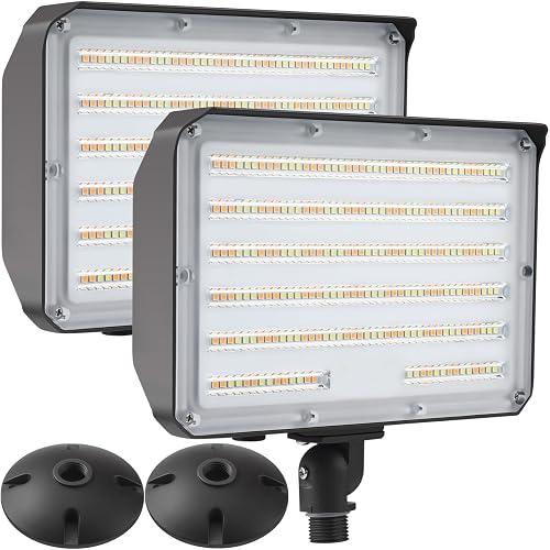 WHLED 2Pack Dusk to Dawn Outdoor 100W LED Flood Light with Knuckle & Plate Mount, 3000K/4000K/5000K Color Selectable, ETL Commercial LED Security