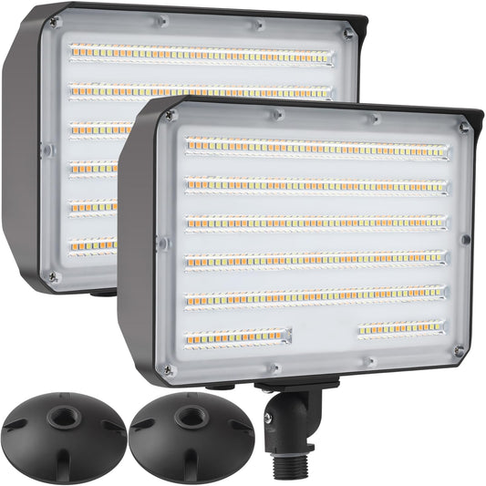 WHLED 2Pack Dusk to Dawn Outdoor 100W LED Flood Light with Knuckle & Plate Mount, 3000K/4000K/5000K Color Selectable, ETL Commercial LED Security
