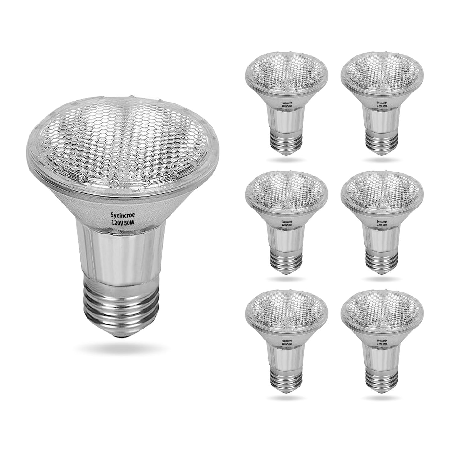 Syeincroe PAR20 50W Halogen Bulbs 6-Pack, Dimmable 120V E26 Base, Narrow Flood Light for Recessed, Track & Display Lighting