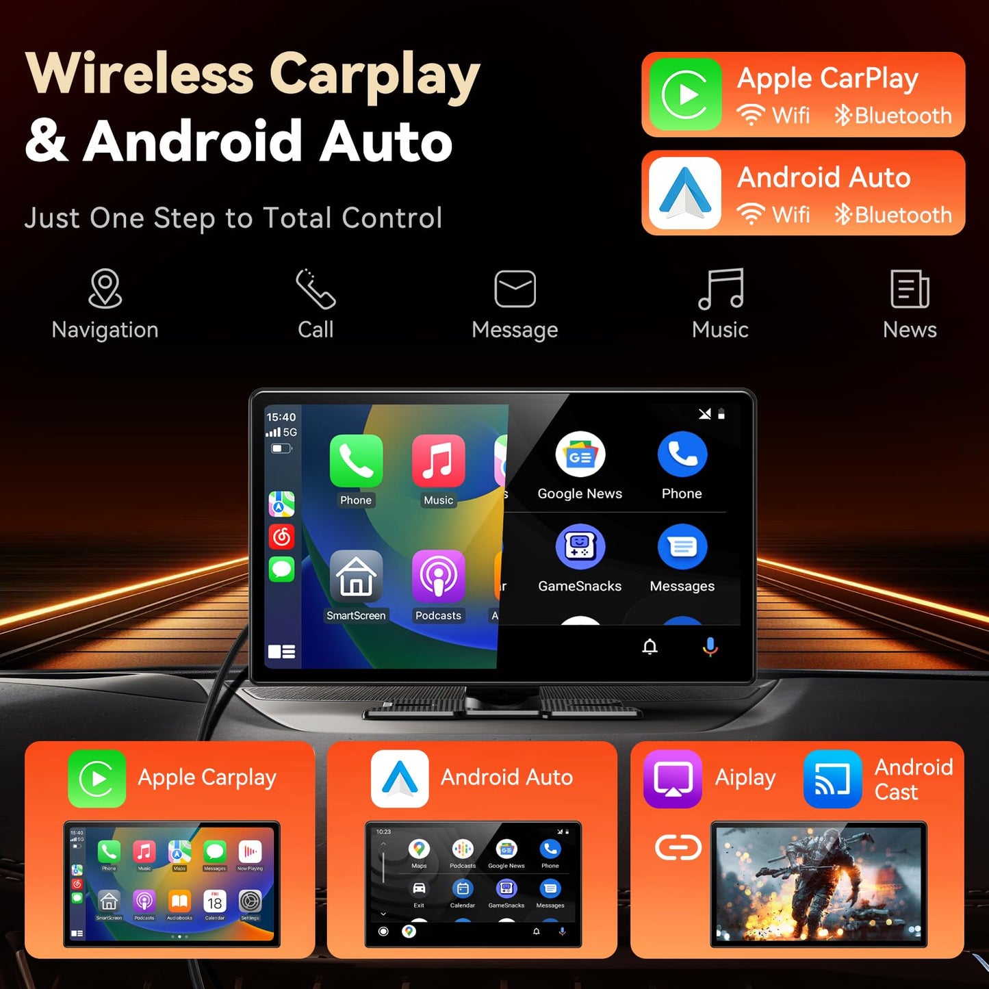 11.3" Wireless Carplay Screen for Car with N-etflix/YouTube/TikTok, Upgraded A-pple CarPlay & Android Auto Screen,Portable AI Magic Box with Backup