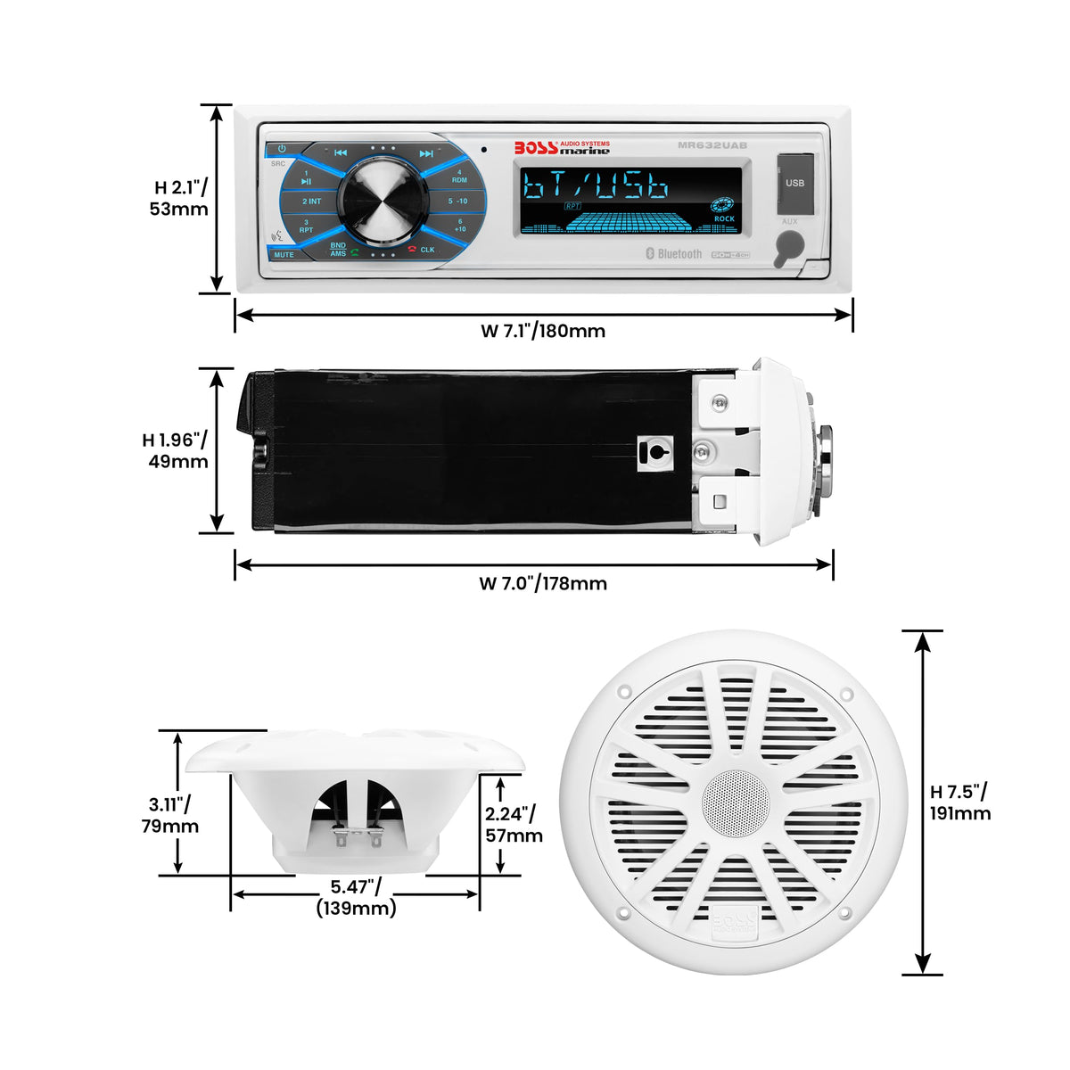 BOSS Audio Systems MCK632WB.64 Marine Boat Stereo & 6.5 Inch Speaker Pair