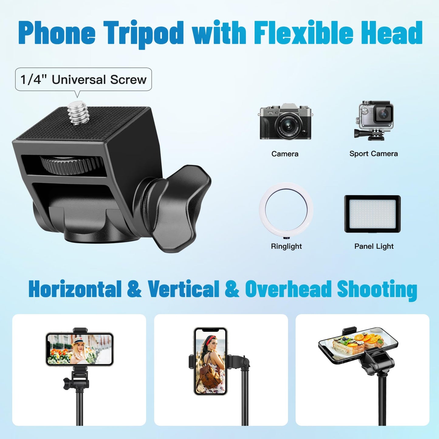 Victiv Phone Tripod, 70" Tripod for iPhone with Remote and Phone Holder, Sturdy & Stable, Adjustable Camera Stand & Selfie Stick Mode, Perfect
