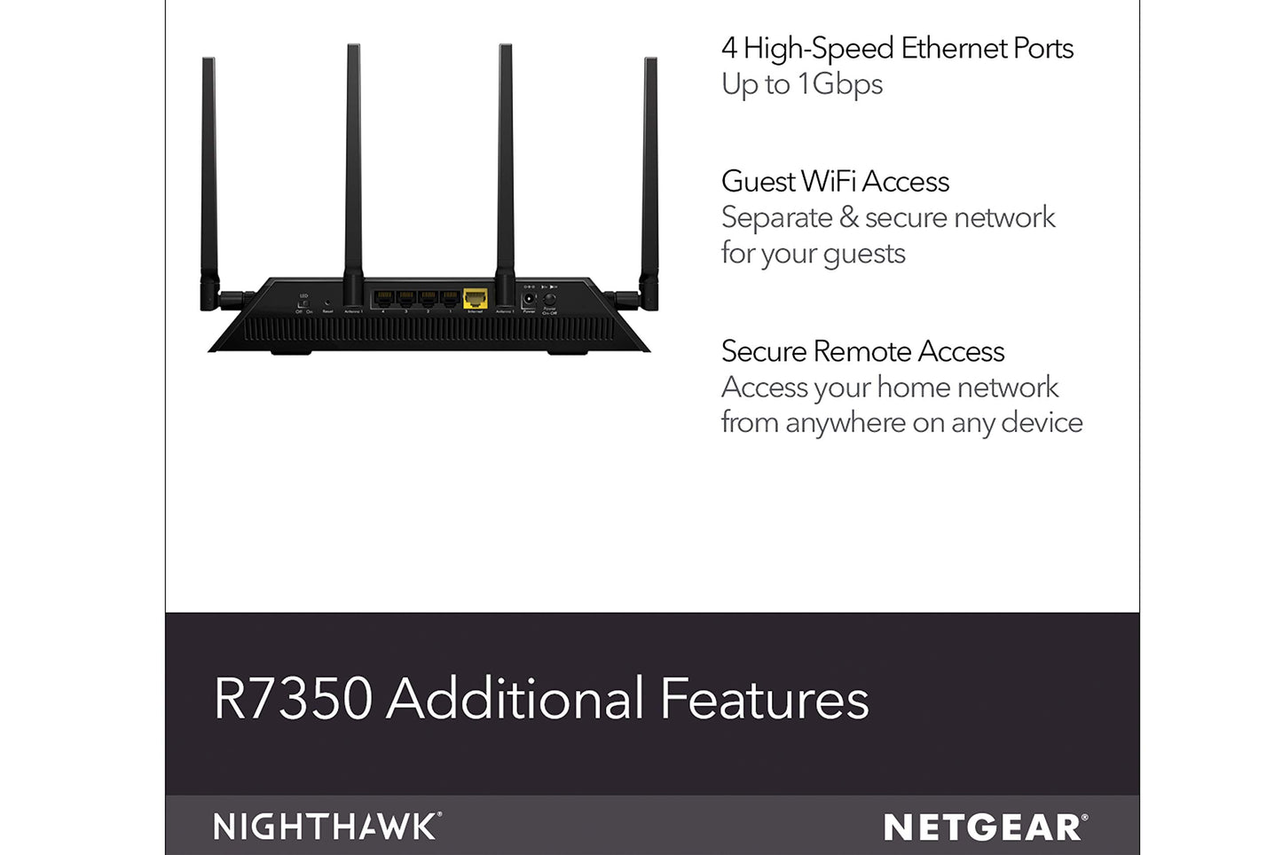 NETGEAR Nighthawk R7350 AC2400 Router: Fast Beamforming Wi-Fi for Gaming, 4K UHD Streaming. 2400Mbps, 2500 Sq Ft, QoS, Dual Core, 2.4 + 5GHz, 5 x