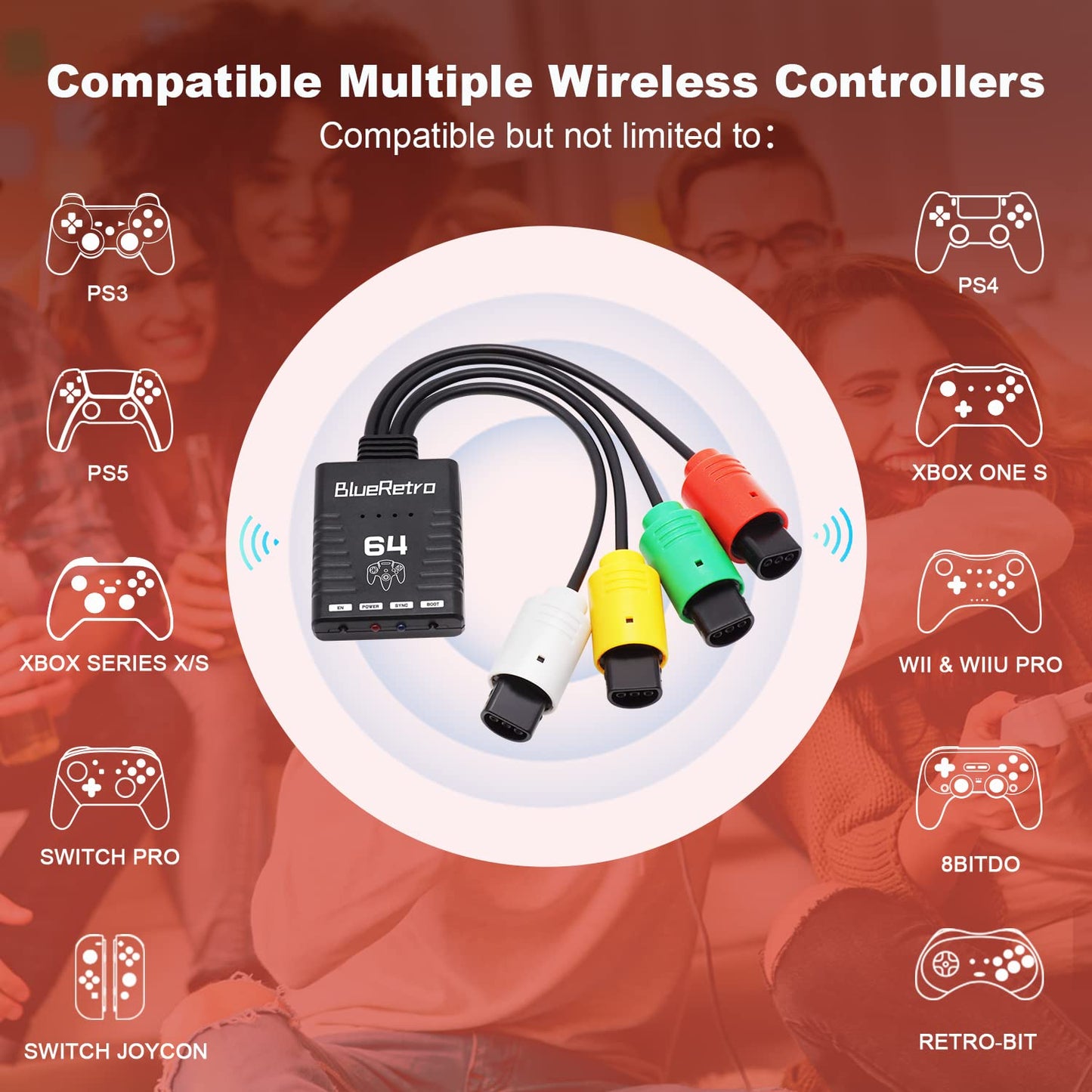 BITFUNX Wireless Controller Adapter - Support Firmware Upgrade, Dual-Mode BT, Keymap Configuration, Compatible with PS3/PS4/PS5,Xbox One S,Series